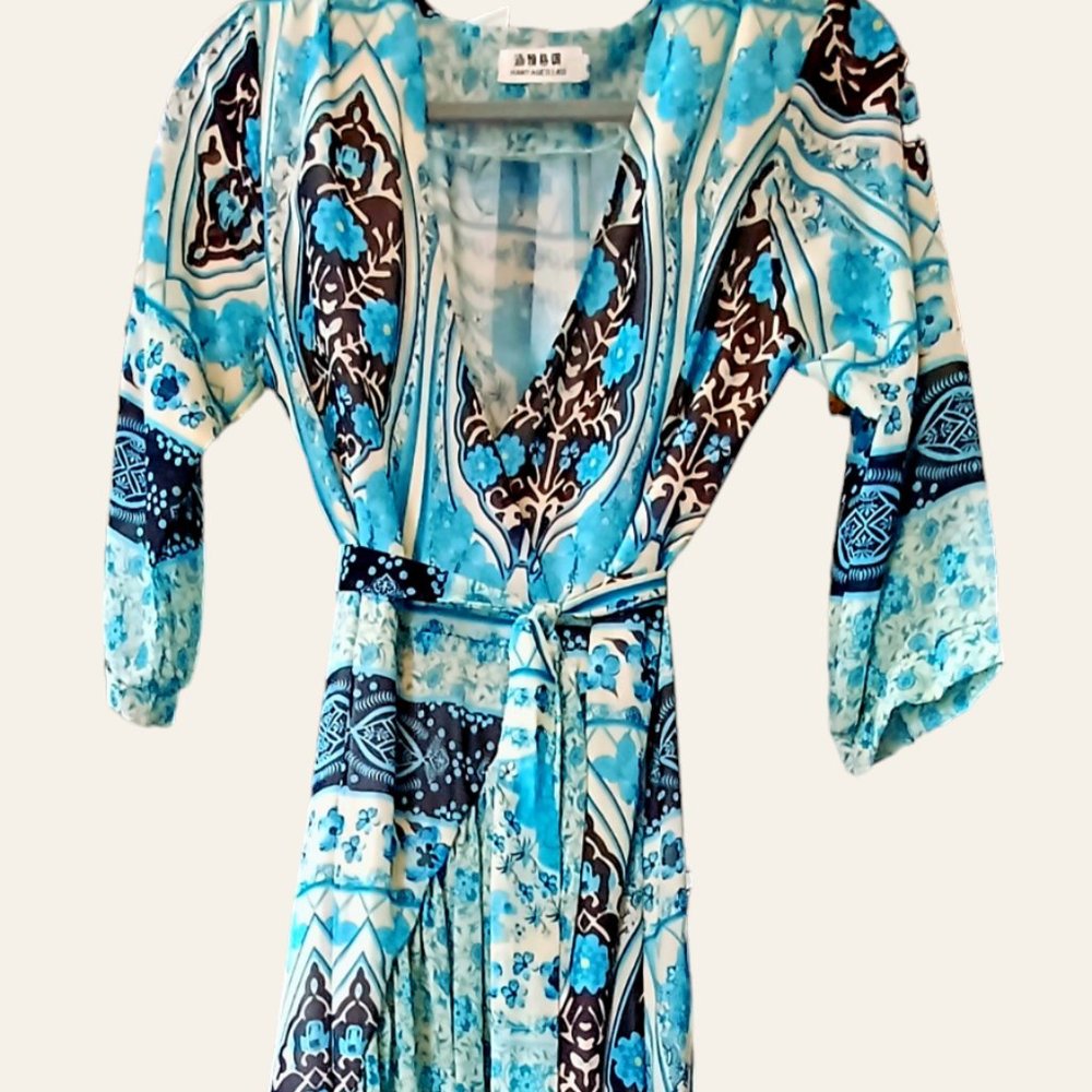Bohemian Wrap Maxi dress, 3/4 sleeve, M